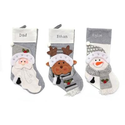 China Cotton Christmas Santa Snowman Reindeer Decorating Glitter Christmas Socks Fireplace Hanging Sugar Stocking Lantern for sale