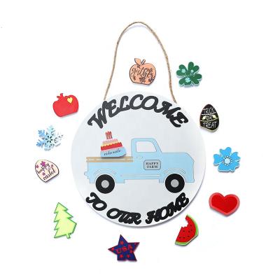 China PET Christmas The Porch Front Door Decoration Lantern Wall Jeep Hanging Glitter Xmas Tree Gnome Welcome Sign Log for sale