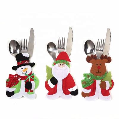 China Cute New Year Table Decoration Spoon Santa Dinner Set Bag Cutlery Christmas Xmas Knife Fork Disposable Holder Cover for sale