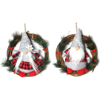 China Natural Touch Rattan DIY Front Door Wreath Decorative Christmas Glitter Lantern Christmas Garland Faceless Dolls for sale