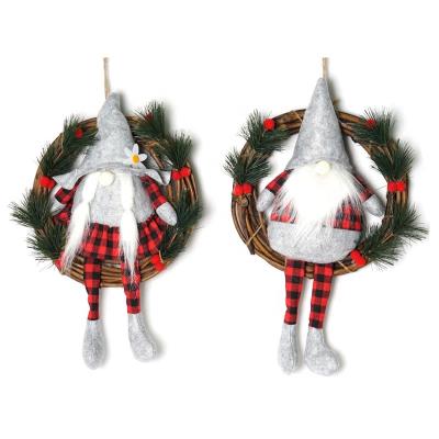 China Durable Christmas Garland Glitter Wreath DIY by Rattan Wriggled Decoration on Door Lantern LongLeg Sitting Couple Rudolph Dolls for sale