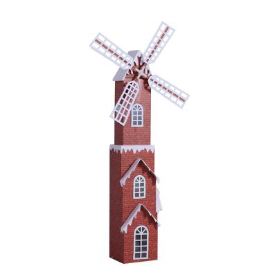 China DIY Eco-Friendly Dutch Windmill Building In Brick Design Roof Xmas Glitter Lantern Snowfall Home Decoration for sale