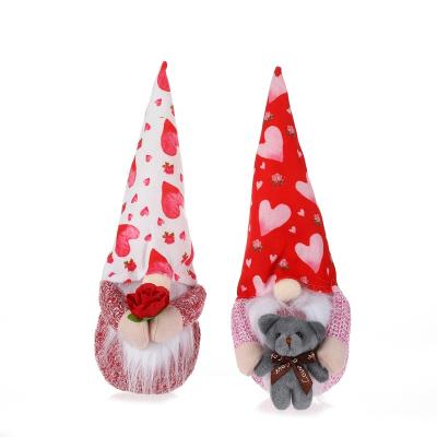 China Festival Stuff Lover's Valentine's Day Plush Elf Gnomes February 14th Gifts in Steeple Hat with Rose and Teddy for sale