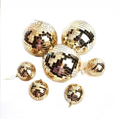 China Christmas Decoration 8cm Gold Christmas Disco Mirror Balls Hanging Christmas Tree Decoration for sale