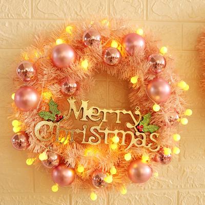 China Large Christamas Home Decoration LED Christmas Wreath With Ball Ornament Artificial Xmas Garland For Front Door Wall Windows 15.8 Inch Pink for sale