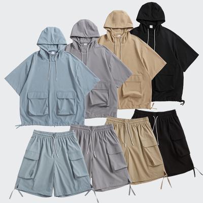 China 2022 New Fashion QUICK DRY New Fashion High Street Clothing Design 2 Piece Oversized Hooded Main Set Men's Shorts Two Piece Shorts for sale