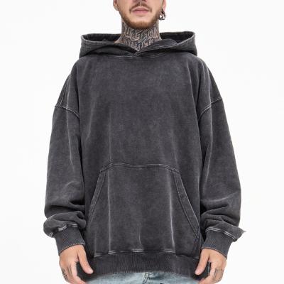 China Wholesale French Heavy Custom Hip Hop Mens Terry Pullover Hoodie Oversize Wash Hoodie Anti-Shrink Style Hooded 400gsm Cotton Fabric for sale