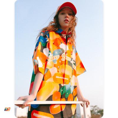 China 2021 anti-shrink new casual personality Digital printing custom logo lapel shirt street style short sleeve oversized T-shirt for sale