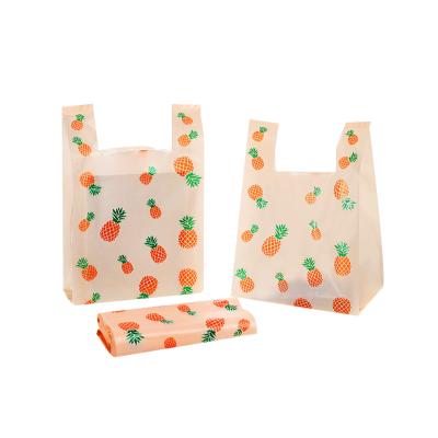 China Barrier Vest Bags With Pineapple Pattern Tote Bag Bread Takeout Pouches Fruit Dessert Food Apparel Packaging Handle Poly Bags for sale