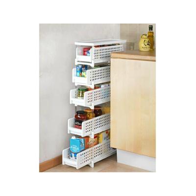 China 5 Layers Plastic Sustainable Kitchen Drawer Slim Side Shelf With Lid Storage Rolling Trolley Cart for sale