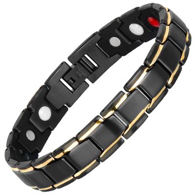 China Couple Bracelets Hottime Luxury 316L Black Gold Plated Fashion Health Energy Couple Bracelets for sale