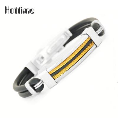 China Hottime Stainless Steel Silicone Metal Clasp Stainless Steel Health Balance Bracelet Alloy Magnetic Bracelet for sale