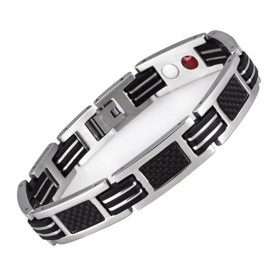 China Trendy Fashion Health Energy Stainless Steel Magnets Carbon Fiber Bracelet for sale