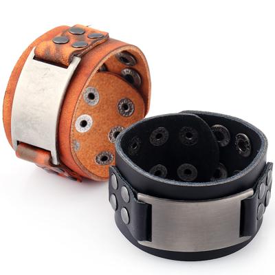 China CLASSIC Gender Stainless Steel Wrap Unisex Leather Bracelet With Custom Engraved for sale