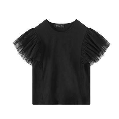 China Breathable Made in China Top Quality Girl's T-Shirt with Lace Sleeves for sale