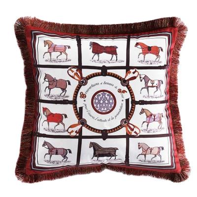 China Latest Design Sustainable Deep 10 Horse Cushion Blanket With Macrame Sofa Throw Pillow Cover for sale