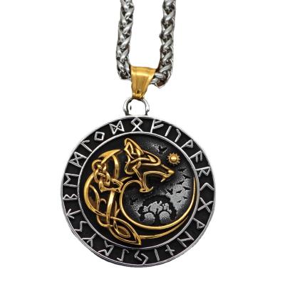 China CLASSIC Gold and Silver Tow Tone Color Hipster Men Amulet Factory Outlet Nordic Viking The Wolf Brigade Rune Necklace Pendant Jewelry for sale