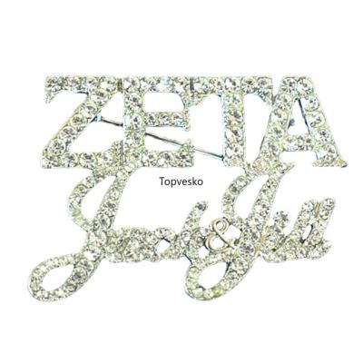 China Trendy Big Size Rhinestones Zeta Sorority Label Zeta Jack and Letter Pin Brooches Pins Jewelry by Jill Lapel Pins JJ for sale