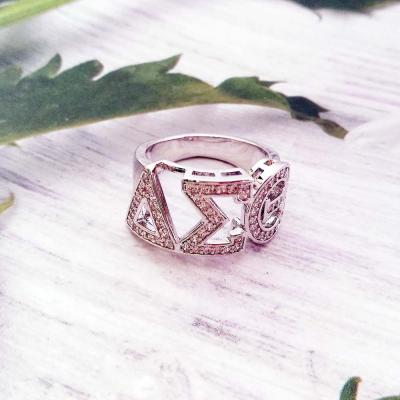 China 925 Sterling Silver Zircon LOGO Sorority Dst Ethnic Good Quality Cubic Letter Delta Custom Ring for sale