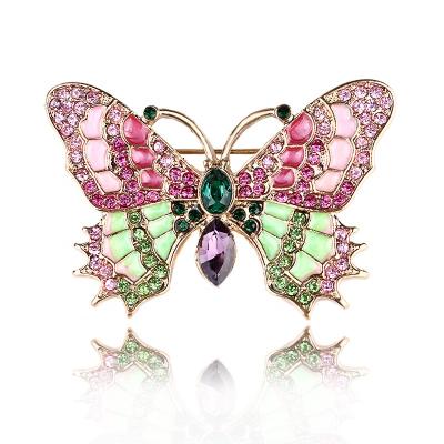 China Topvesko Hotsale Factory Price Classic Pink& Green Color Rhinestone Butterfly Brooch Pin For Girls for sale