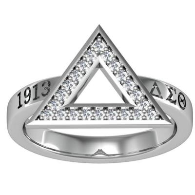 China Custom Order Alpha Zeta OES DeltaSigmTheta of Hyperbola Sterling Silver Pyramid Triangle Ring 1913 for sale