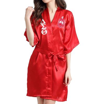 China Custom QUICK DRY Red Grecian Satin Robe Custom Made Red Grecian Robe Pajamas Sleepwear Delta Letter Sorority Sleeve Bathrobe Women Silk Clothes for sale