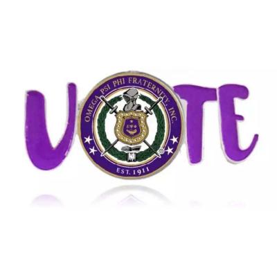 China Custom Classic Purple Man Topvekso Omegaa PSI VOTE Fraternity OH Phi Pin MY GOD VOTE Mens Lapel Pin Brooch Jewelry for sale