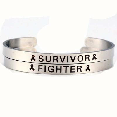 China Classic Custom Engraved Pink Ribbon Breast Cancer Stainless Steel Bracelets Personalized Survivor Bracelet for sale