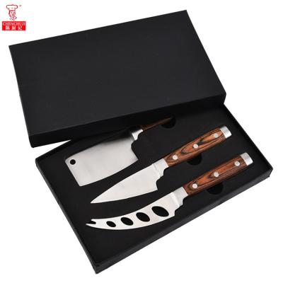 China Chenchuji Stocked 4 Pieces Cheese Knife Fork Tool Kit Stainless Steel Cheese Knife Set With Wooden Handle for sale