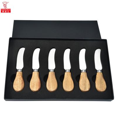 China Stocked Chenchuji Cheese Fork Knife Tool Kit The Stainless Steel Cheese Knife Set Spreader Knife With Wooden Handle for sale