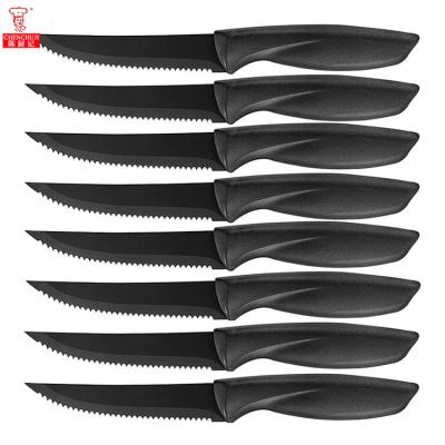 China Chen Chu Ji Tableware Cutlery Color Handle Stainless Steel Plastic Stocked Steak Knife Steak Knife Set for sale