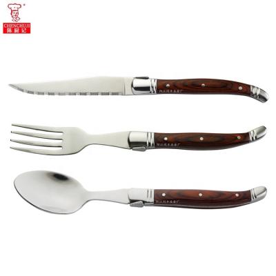 China Laguiole Style Gift Stocked Steak Knife Set Color Wood Handle Table Cutlery Sharp Steak Knife for sale