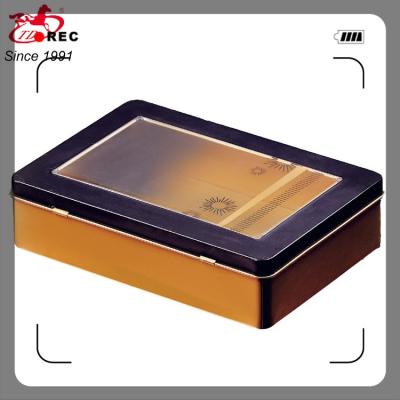 China Recycled materials luxury chocolate, cosmetic rectangular tin box with clear window whatsapp: 0086 15150420072 for sale