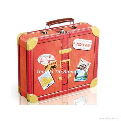 China Large Recycled Materials Tin Suitcase With Handle For Kids Gift, Cookie, Cake for sale