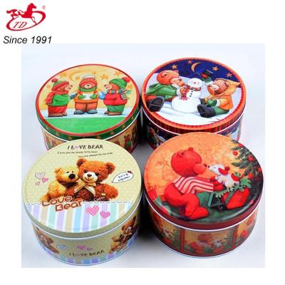 China OEM Recyclable Round Food Packaging Tin Box / Round Cookie Box for sale