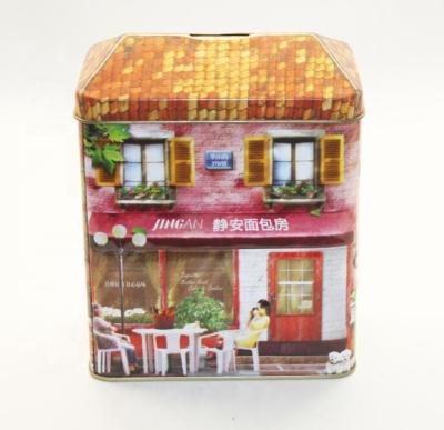 China Recyclable Embossing 3D House Shape Tin Box For Chocolate Candy Metal Tin Box for sale