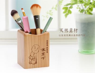 China Laser Graphic Mini Wooden Desktop Pen Holder Stand 75 X 73 X 98mm Artistic Wood Crafts for sale