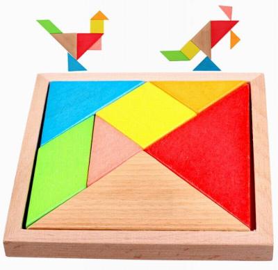 China Buntes gemaltes natürliche hölzerne Spielwaren lustiges Tangram-Puzzlespiel spielt 140 x 140 x 20 Millimeter zu verkaufen