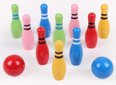 China Preschool Natural Wooden Toys 40mm  X 120mm Chinese Cherry Wood Bowling Toys for sale