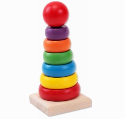 China Stacking Natural Wooden Toys 65 X 65 X 150 mm  Wooden Rainbow Tower for sale