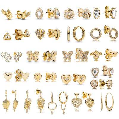 China Authentic 2022 Fashion Party Trend Circle Zircon Triangle Love Bee Butterfly LR Charm Jewelry PAN Earrings Women Romantic Yellow Gold for sale