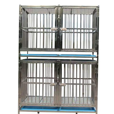 China 94*64*62cm Welded Stainless Steel Big Tube Set Double Door Viable Stackable Dog Kennel Cages for sale