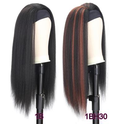 China 26inch Yaki Black Synthetic Headband Hairband Synthetic Wigs For Color Women With Highlight Half Headband Wig for sale