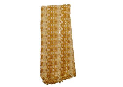 China Gold Embroidered Swiss Net Lace For Clothing 130 - 135cm Width for sale