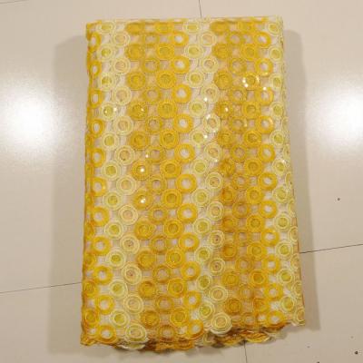 China Garment Dress Embroidered Swiss Net Lace , Yellow for sale