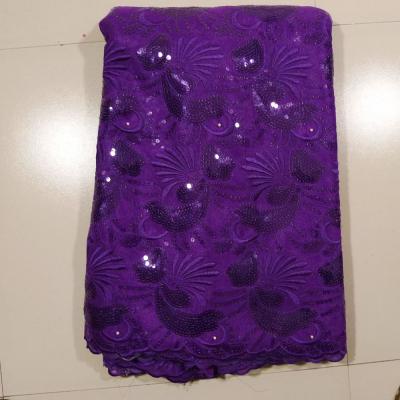 China Purple Embroidered Net Lace for sale