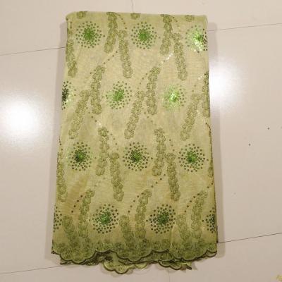 China Double Net Wedding Dress Lace Fabric , Gold Green for sale