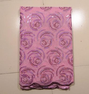 China Pink Purple Embroidered African Lace Fabrics With Stones , Curtain for sale