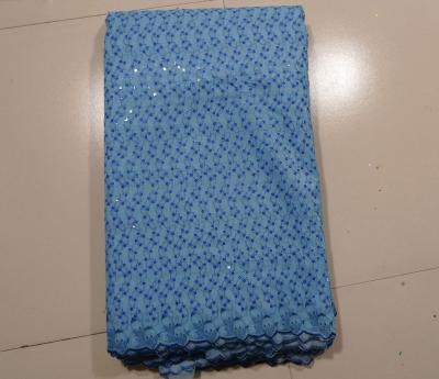 China Sky Blue African Embroidery Lace Fabric with Stones for wedding Dress for sale