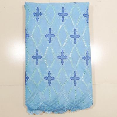 China Blue Embroidery African Net Lace Fabrics With Sequins for sale